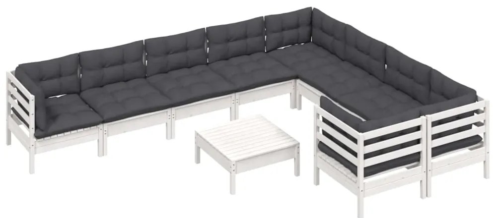 10 pcs conjunto lounge de jardim c/ almofadões pinho branco