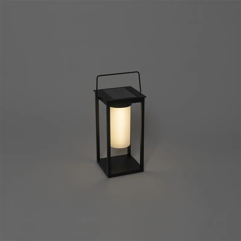Candeeiro de exterior moderno preto com LED e dimmer solar - Denlu Moderno