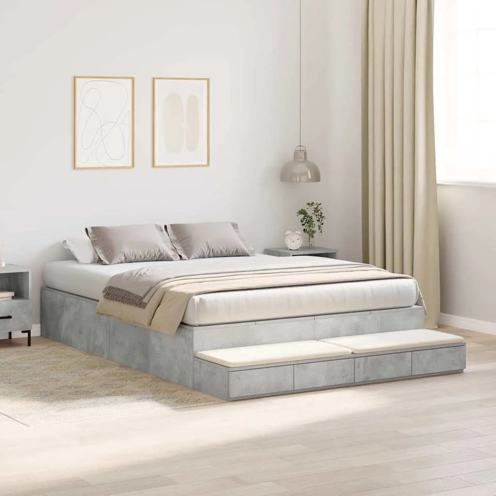 Estrutura de Cama Storage Cinza Concreto 135x190 cm