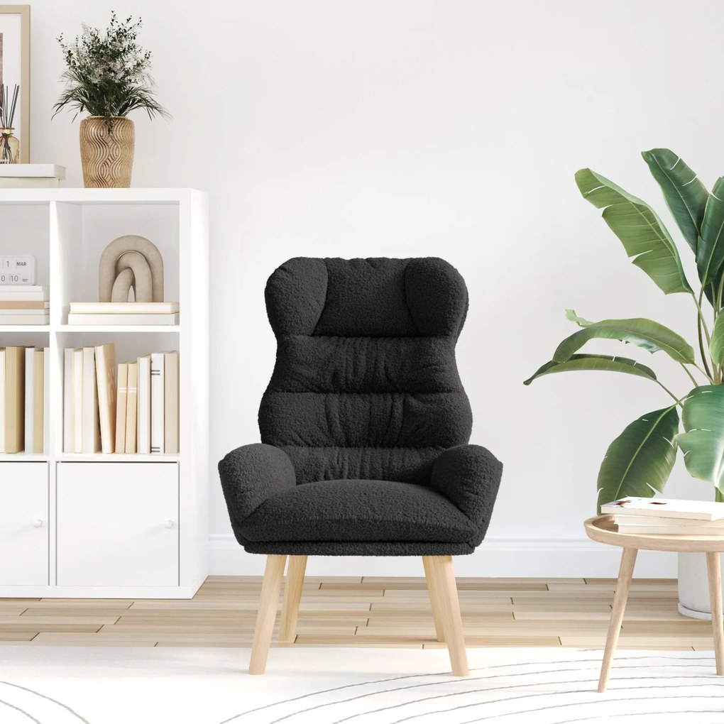 Cadeira Relaxante vidaXL Preta em Tecido Tipo Lã Cacheada