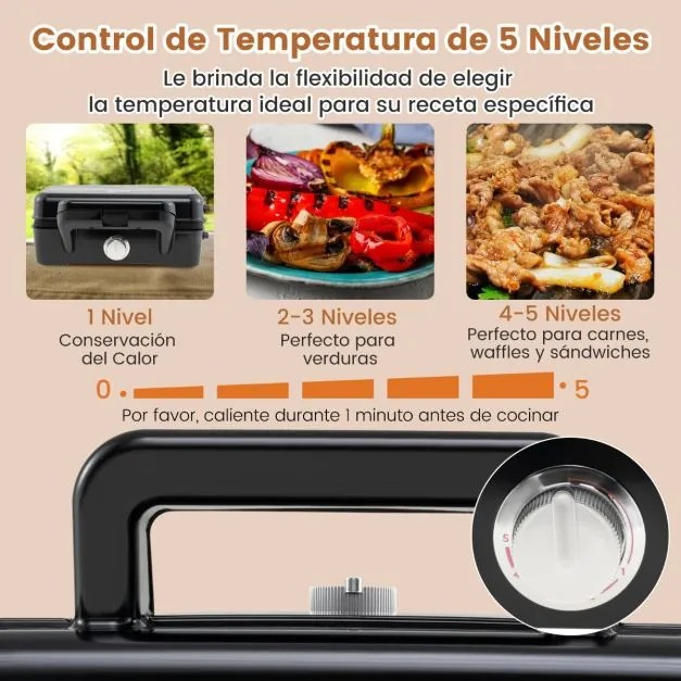 Máquina de waffles 3 em 1, sanduicheira e grelha com placas antiaderentes intercambiáveis e removíveis com regulador de temperatura Preto