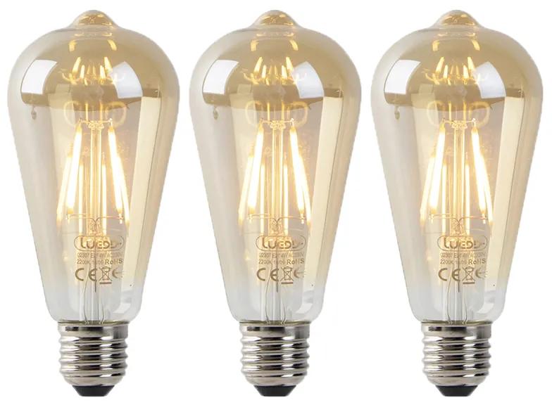 Conjunto de 3 lâmpadas LED E27 ST64 ouro com sensor claro-escuro 4W 400 lm 2200K