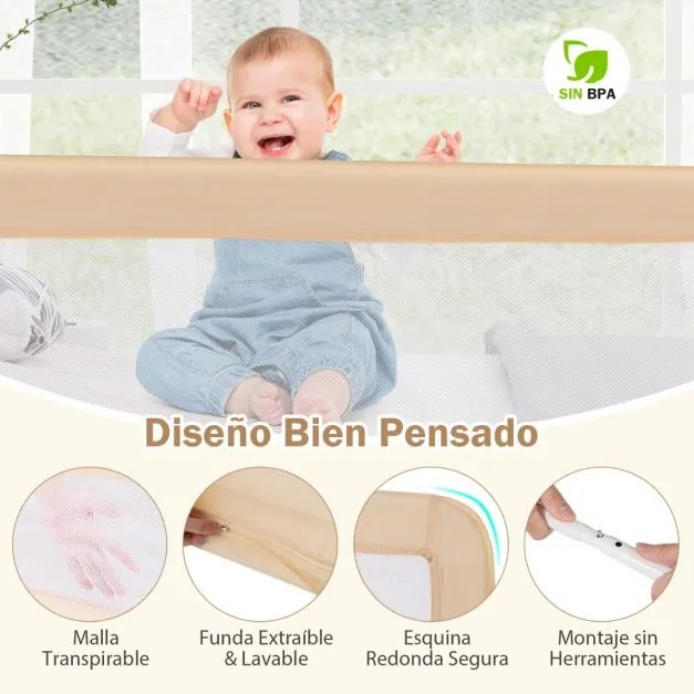 Barra de Cama Dobrável para Crianças 180 x 41 x 55 cm com Correias de Segurança e Capa de Tecido Oxford Removível Bege
