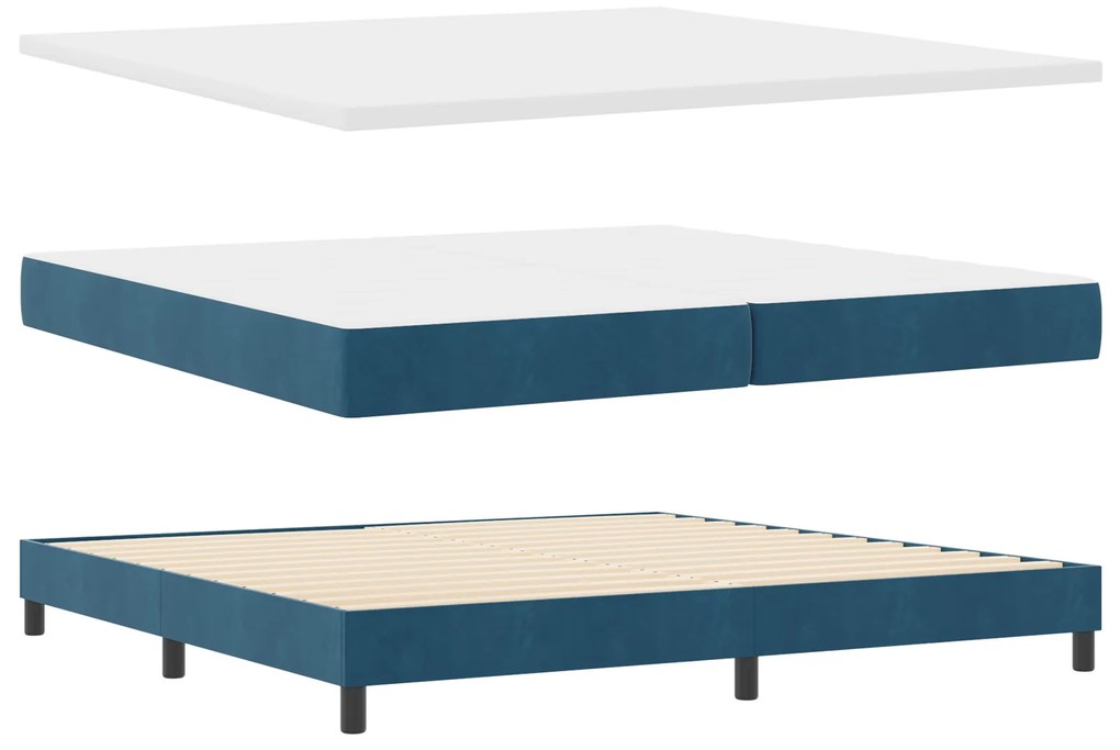 Cama Box Spring com Colchão Azul Escuro 200x200 cm Veludo