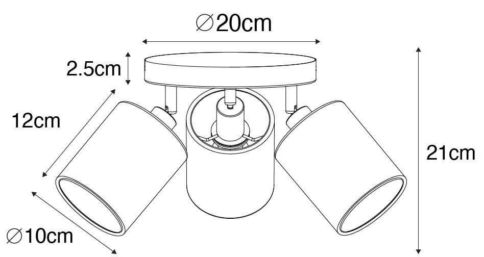 Moderno spot preto com 3 luzes douradas - Lofty Moderno