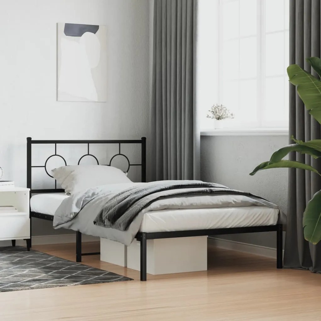 Estrutura de cama com cabeceira 107x203 cm metal preto
