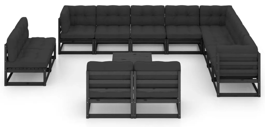 13 pcs conjunto longue jardim c/ almofadões pinho maciço preto