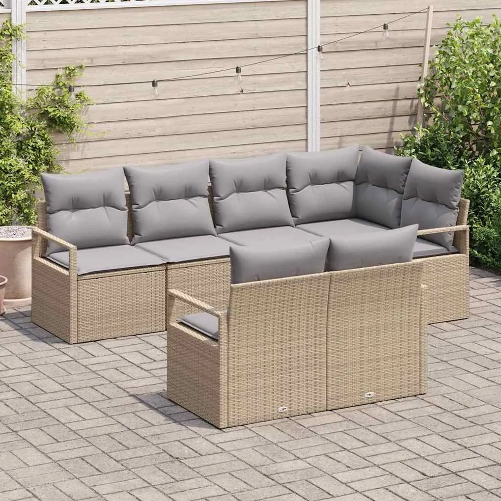Conjunto de Sofá de Jardim de 7 Peças com Almofadas em Rattan Sintétic