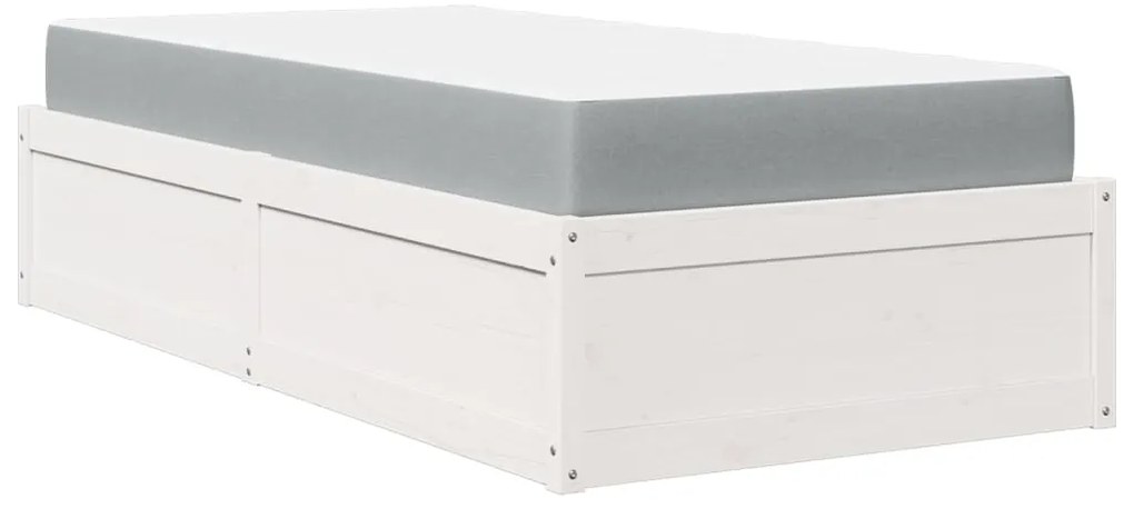 Cama com colchão 90x190 cm madeira de pinho maciça branco