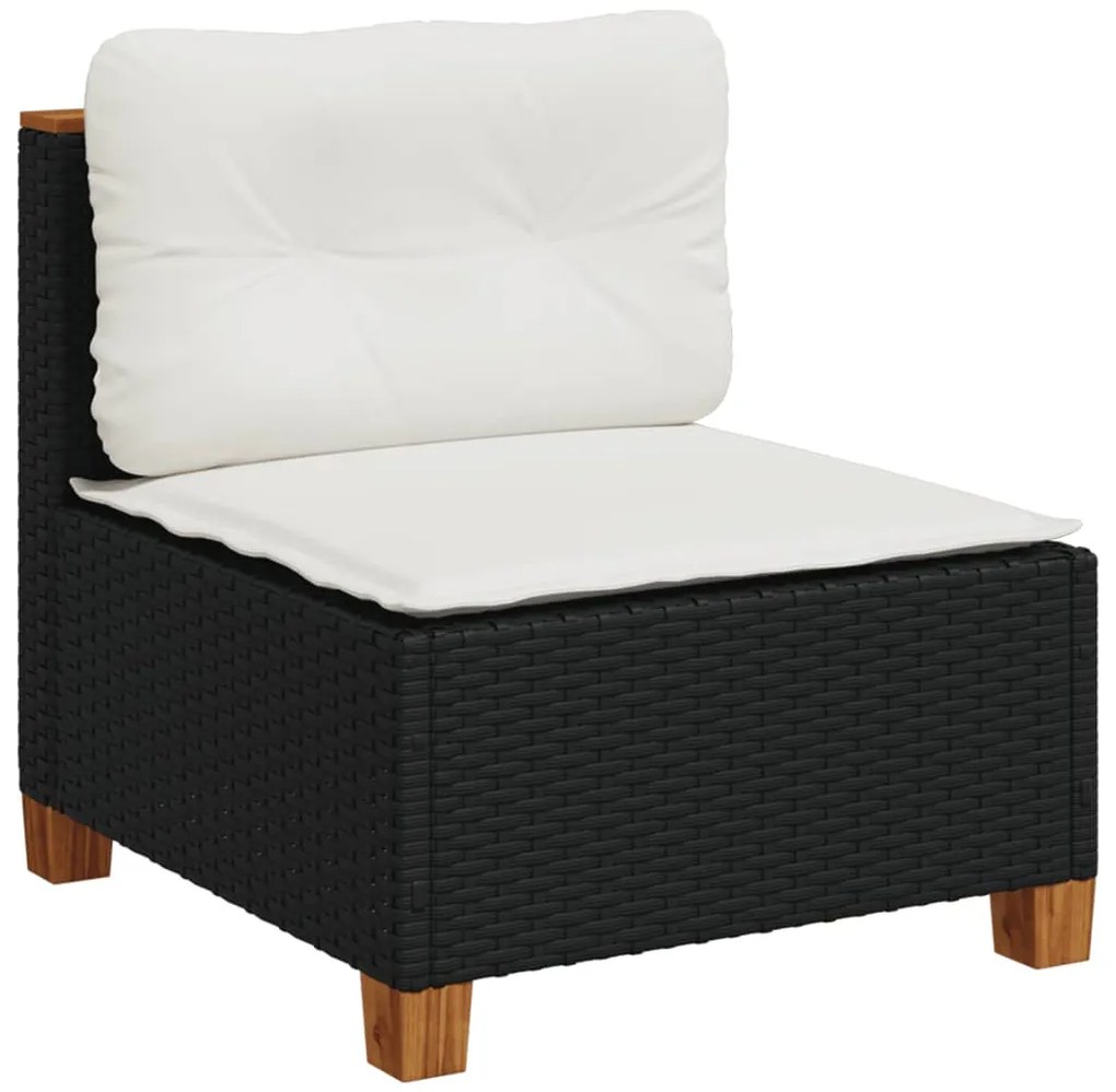 6 pcs conjunto sofás de jardim c/ almofadões vime PE preto