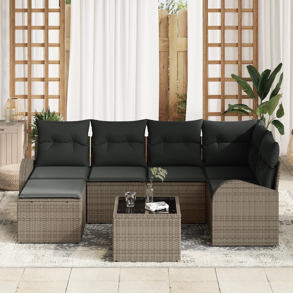 Conjunto de Sofá de Jardim vidaXL 6 Peças com Almofadas Rattan Poliést