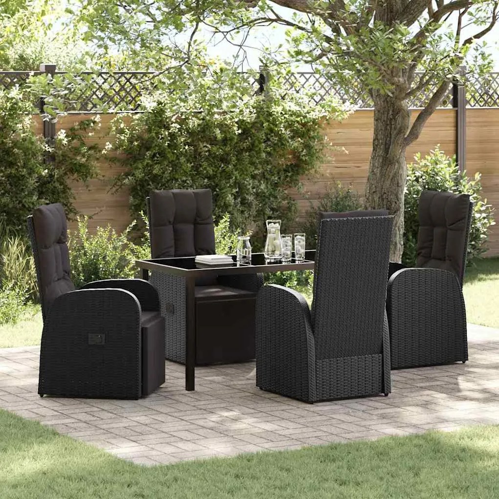 vidaXL Cadeiras de Jardim Reclináveis 5 pcs Preto 140 x 70 x 73 cm