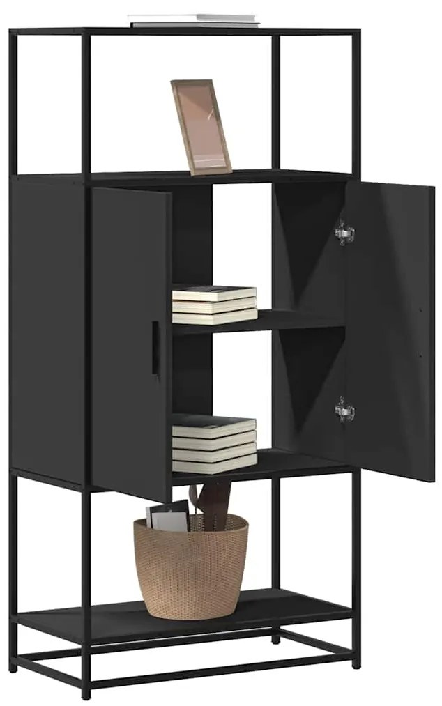 Armário alto 68x35x139 cm derivados madeira e metal preto