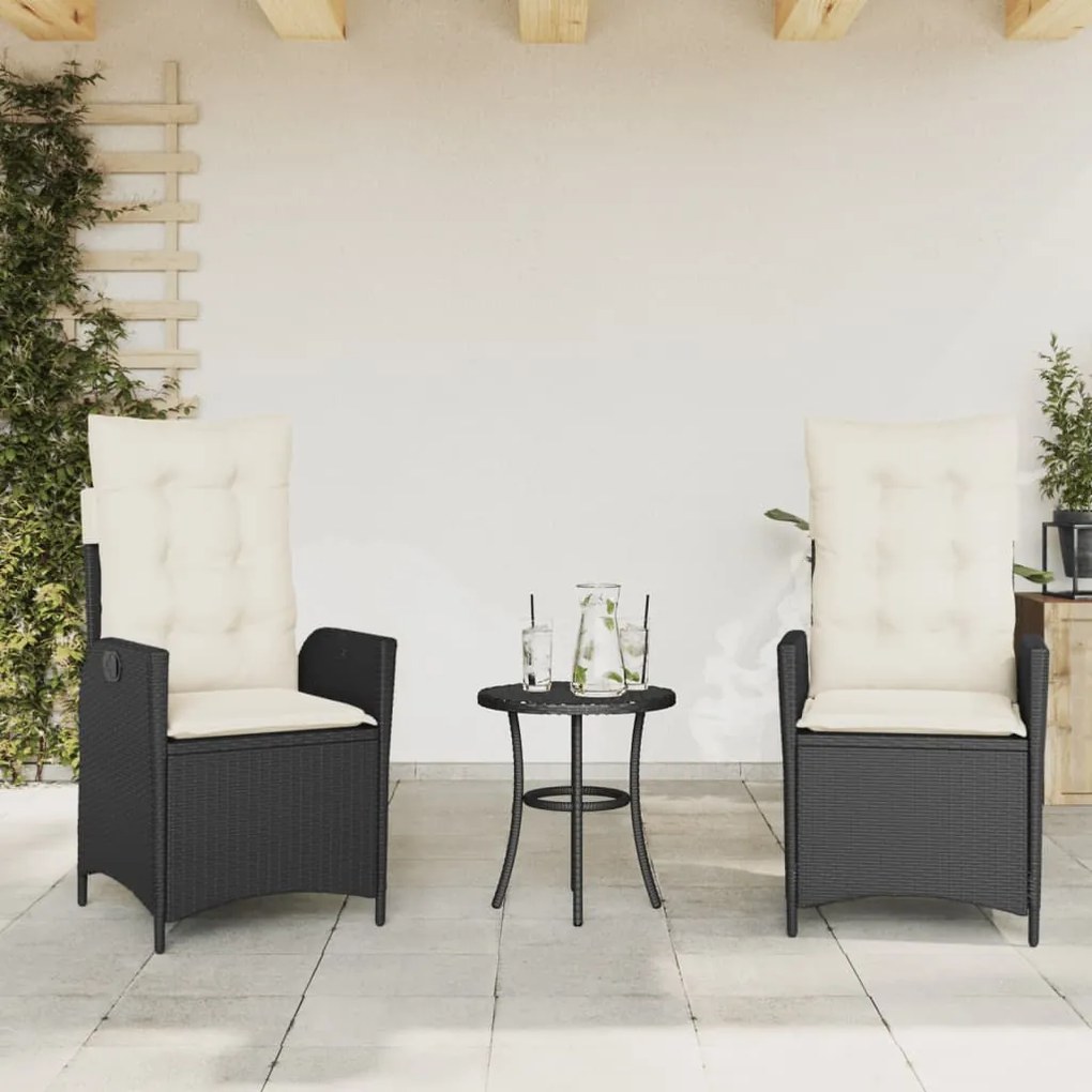 vidaXL Cadeiras de jardim reclináveis c/ almofadões 2pcs vime PE preto