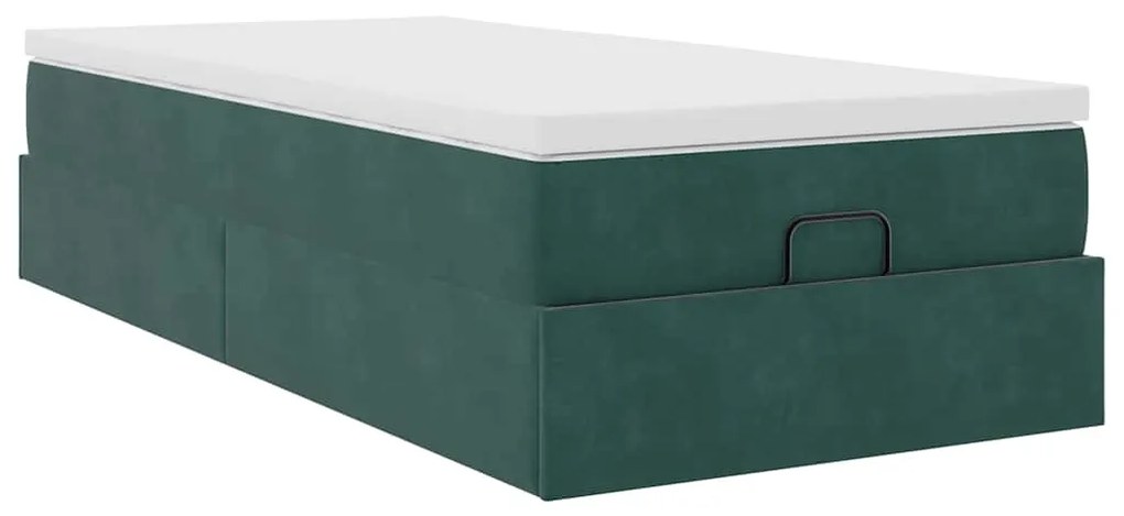 Estrutura de cama otomana colchão 90x200 cm veludo verde escuro