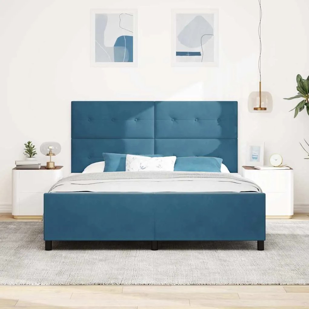 Cama vidaXL Azul Escuro 180x200 cm Veludo