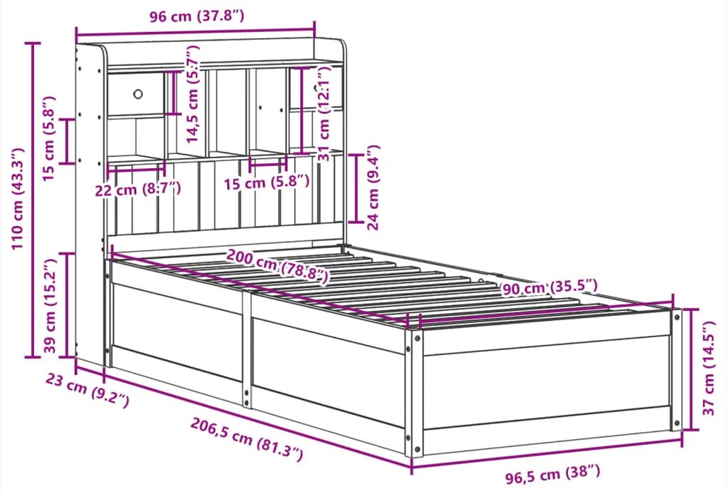 Cama sem colchão 90x200 cm pinho maciço castanho-mel