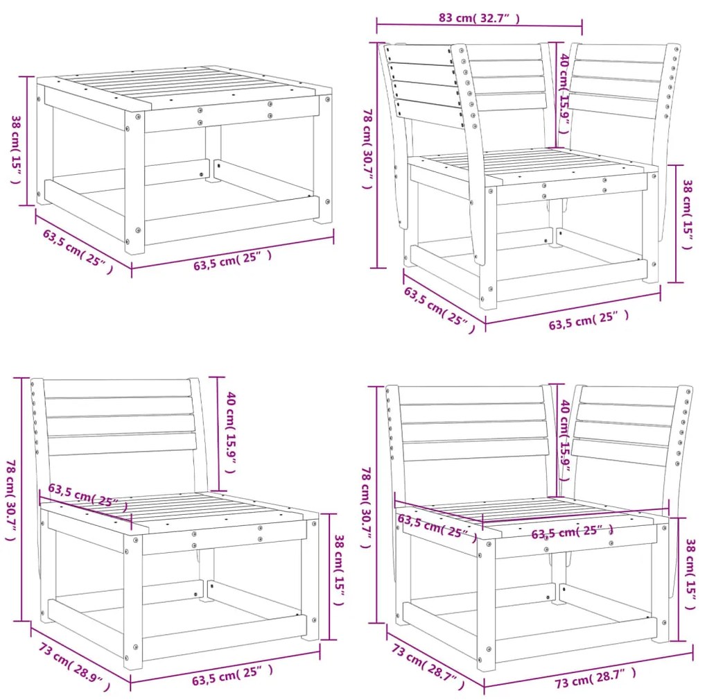 5 pcs conjunto lounge de jardim pinho maciço castanho-mel