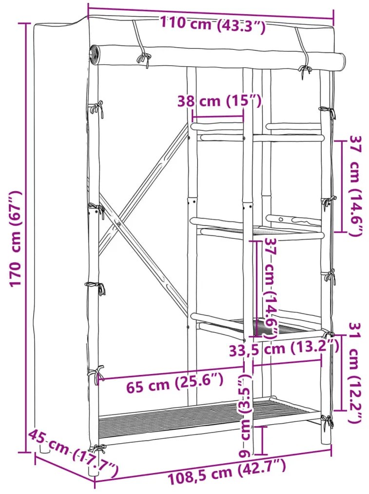 Roupeiro 110x45x170 cm bambu