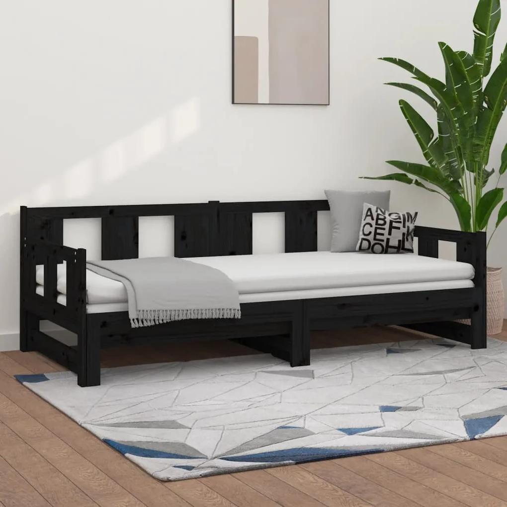 820296 vidaXL Estrutura sofá-cama de puxar 2x(90x190) cm pinho maciço preto