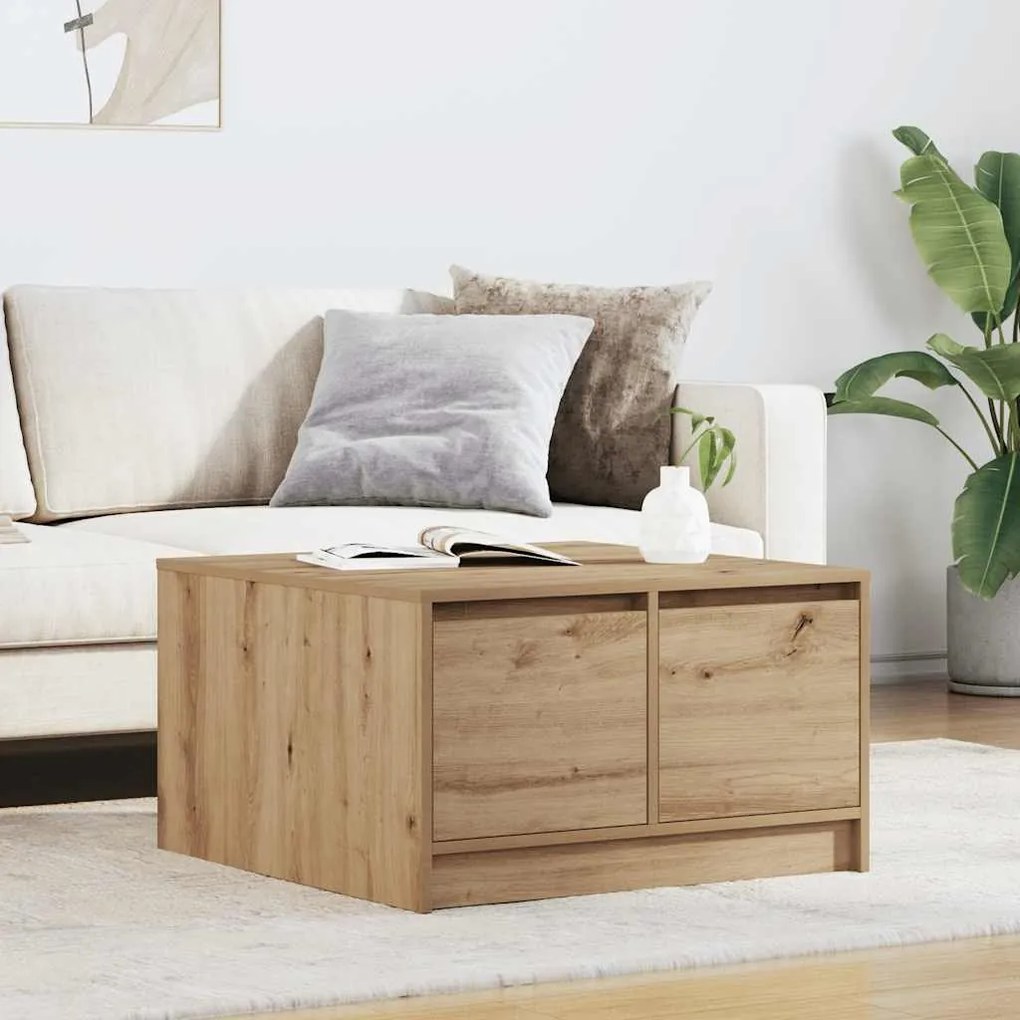 vidaXL Mesa de centro com gavetas 70,5x70x40 cm carvalho artesanal