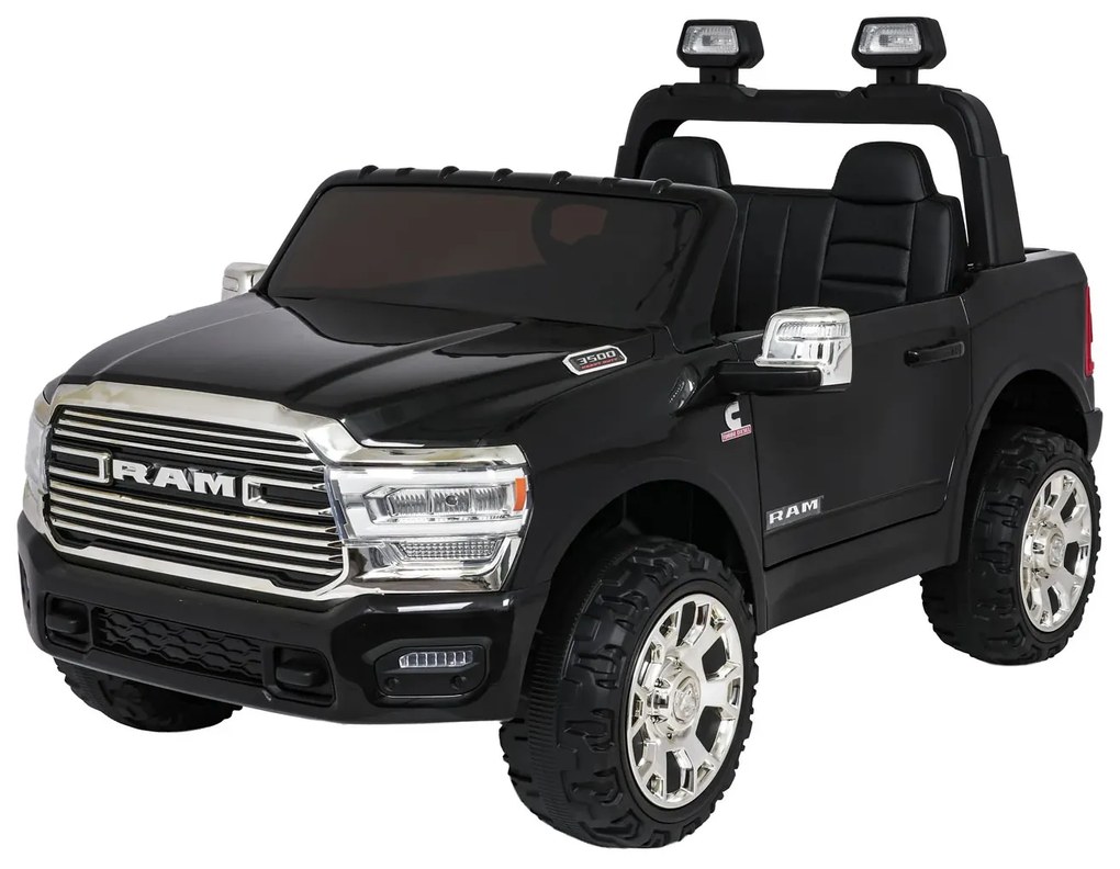Jipe elétrico para Crianças 24V RAM 3500 Rodas de espuma EVA, assento Couro ecológico Preto