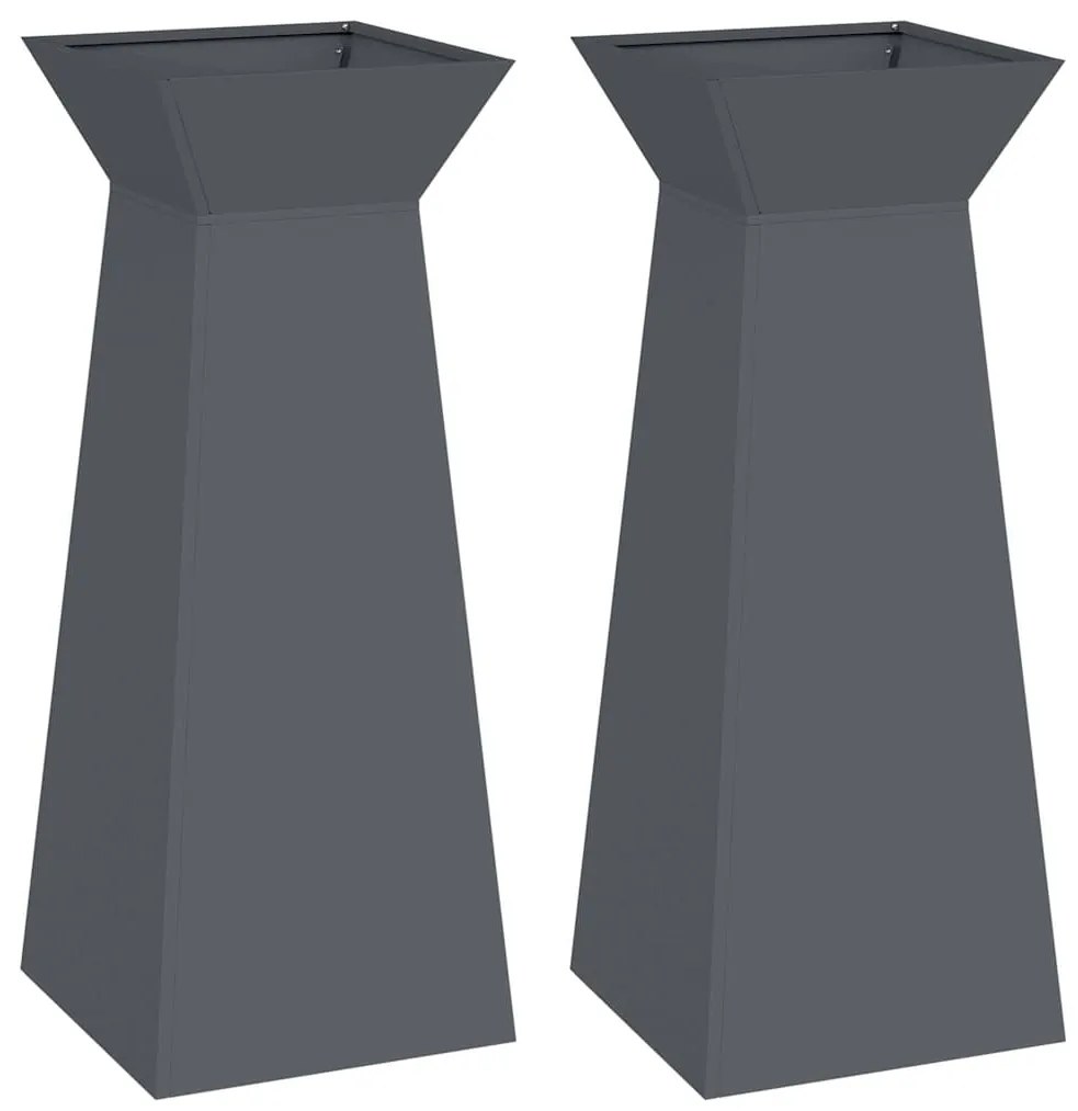 Jardineiras de Pilar 2 pcs com Tigela Antracite 40x40x100 cm Aço.