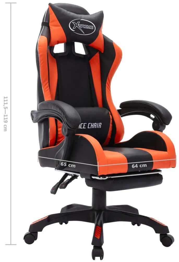 Cadeira estilo corrida luzes LED RGB couro artif. laranja/preto