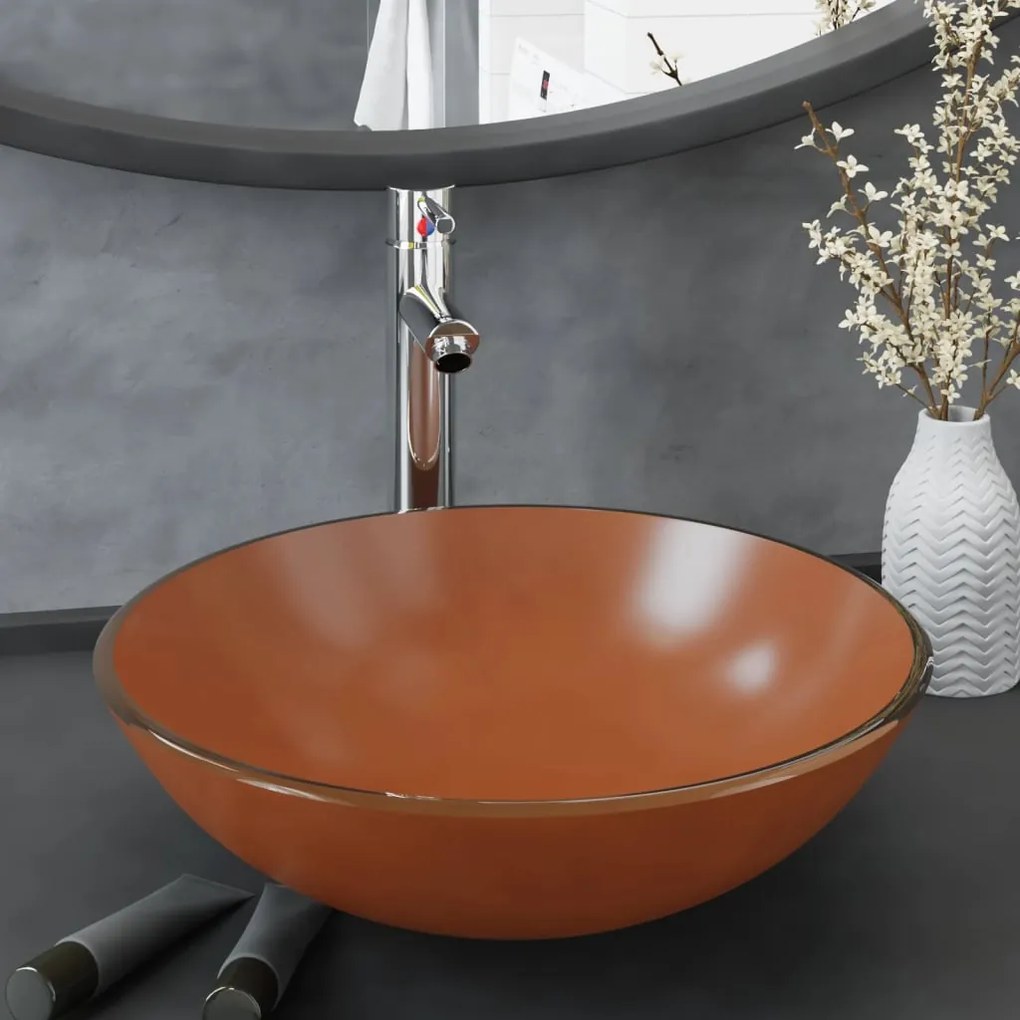 3098458 vidaXL Lavatório torneira válvula click-clack vidro temperado castanho