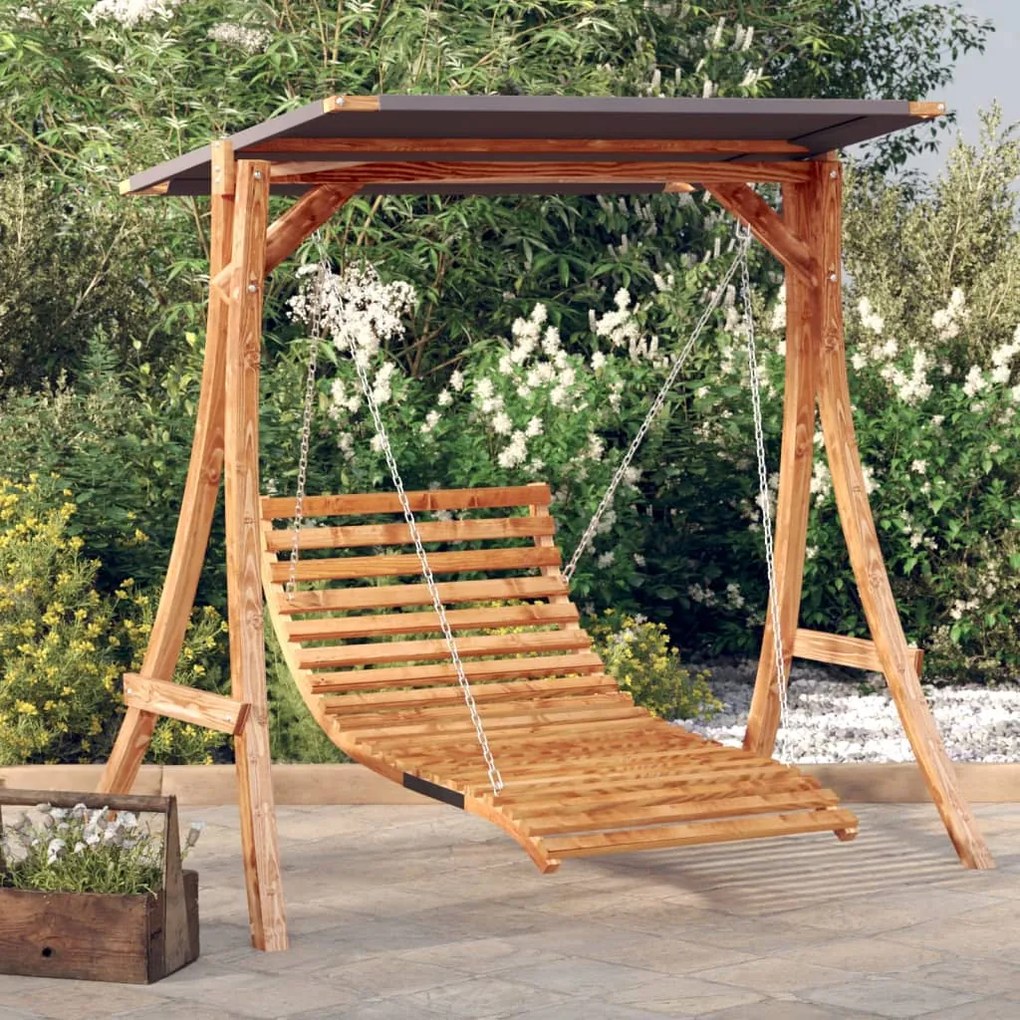 vidaXL Cama baloiço c/ toldo abeto maciço c/ acabamento em teca