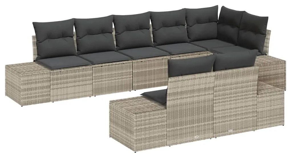 Conjunto de Sofás de Jardim com 8 peças e almofadas, cinza claro, em r