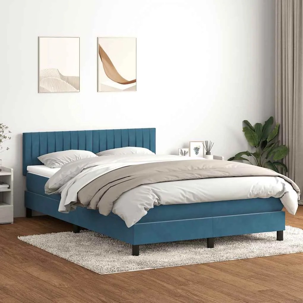 vidaXL Cama box spring c/ colchão e LED 140x220 cm veludo azul-escuro