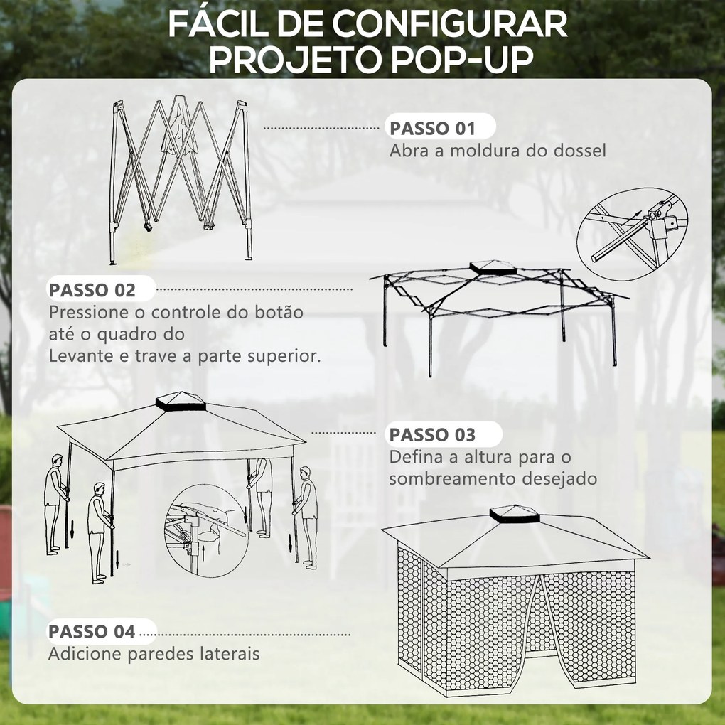 Tenda Dobrável Exterior 325x325x270 cm Tenda de Jardim com Teto Duplo