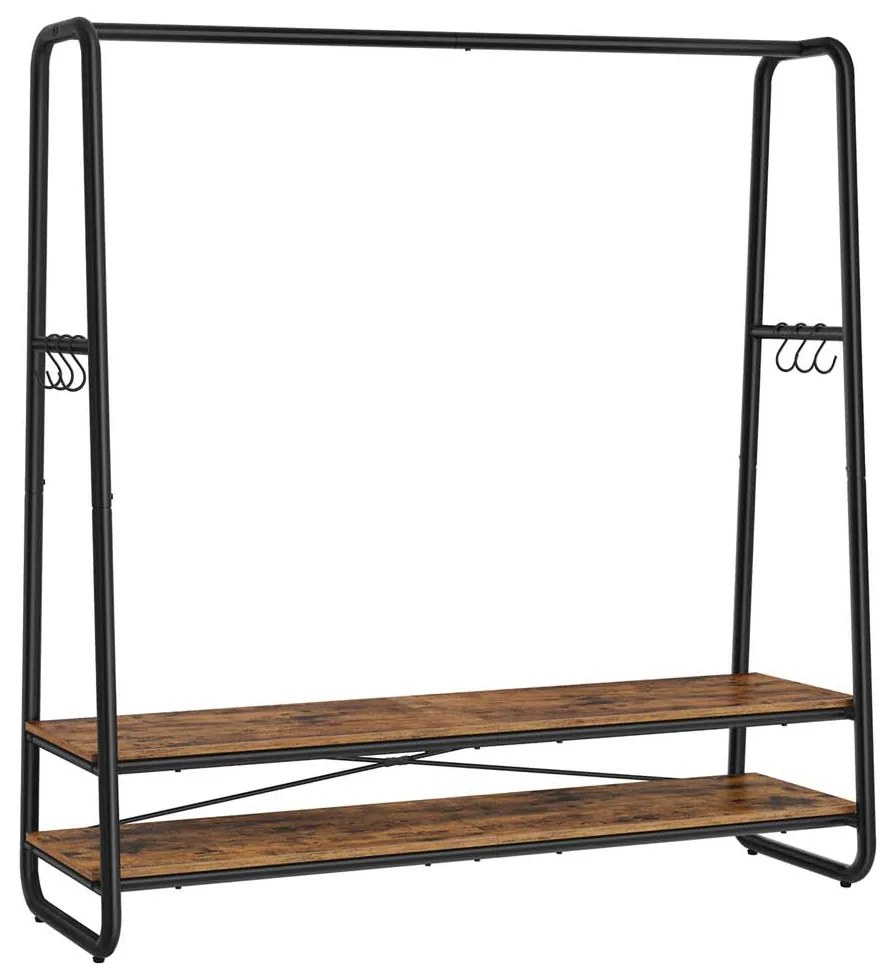 Guarda roupa aberto com 2 prateleiras e 6 ganchos laterais 45 x 138 x 160 cm castanho vintage + preto