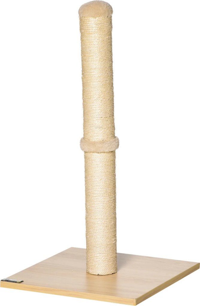 PawHut Coluna de Arranhar 60 cm de altura Arranhador para gatos até 5 kg com corda de sisal, Bege+Carvalho | Aosom Portugal