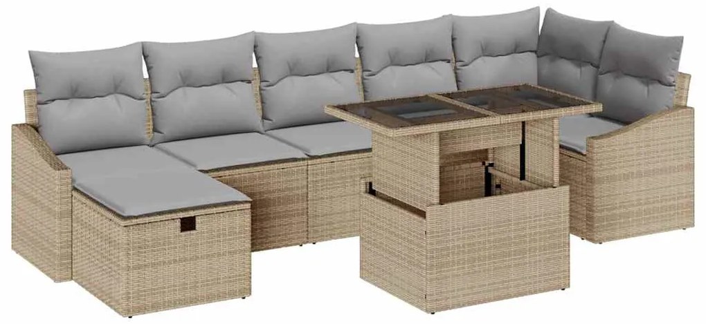 Conjunto de Sofás de Jardim 8 Peças com Almofadas Bege em Rattan Sinté