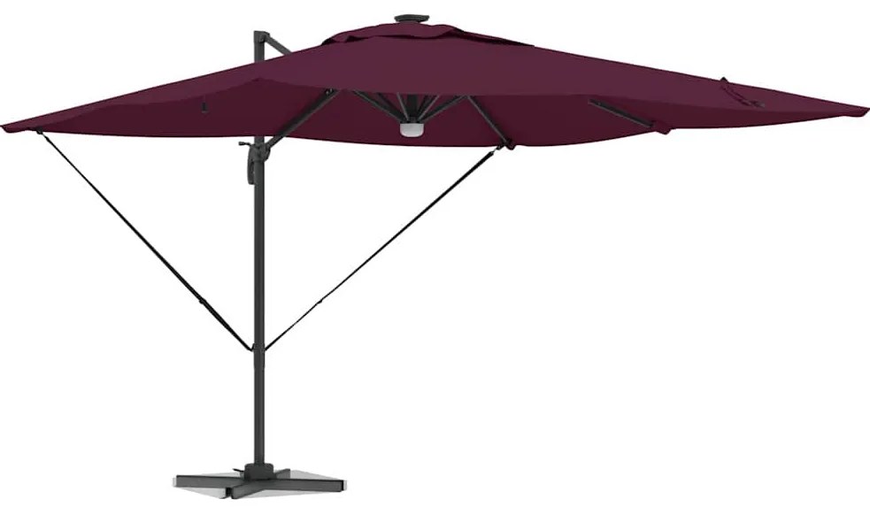 Parasol Cantilever Roma com LEDs Vermelho Bordeaux 286x285x270 cm em A