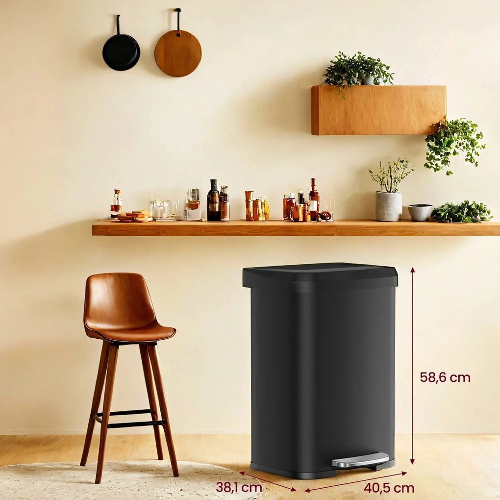 Caixote do lixo de 50 litros com pedal em metal 40,5 x 38,1 x 58,6 cm Preto