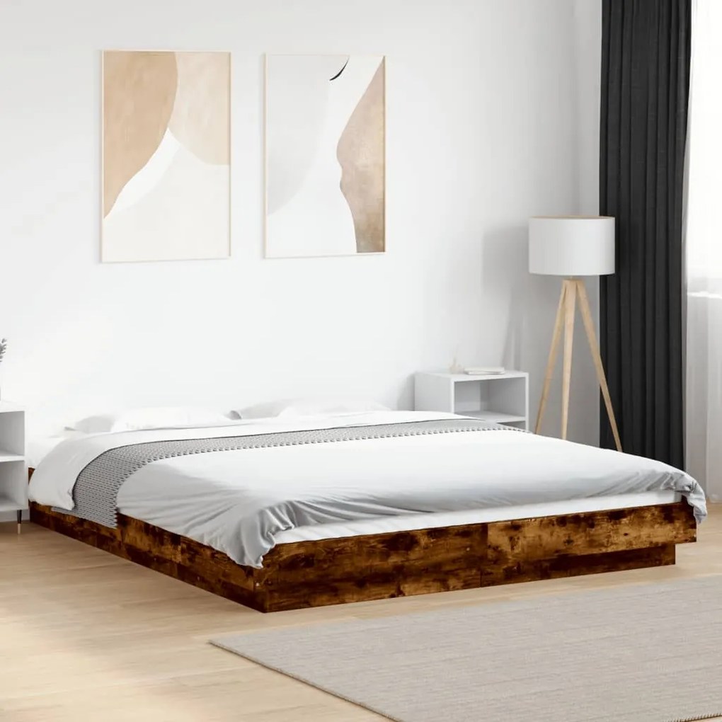 vidaXL Estrutura de cama 160x200 cm derivados madeira carvalho fumado