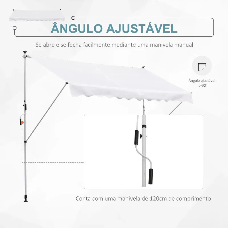 Toldo Portátil com Manivela e Altura Regulável - 3x1,5m - Branco