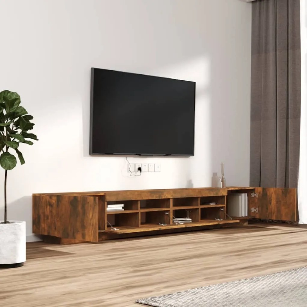 Conjunto móveis de TV 3pcs c/ LEDs madeira carvalho fumado