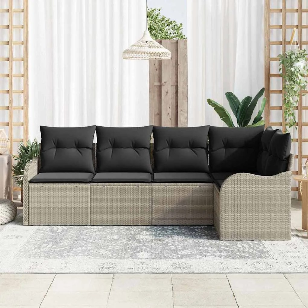 Conjunto de Sofá de Jardim vidaXL de 5 Peças com Almofadas Cinza Claro