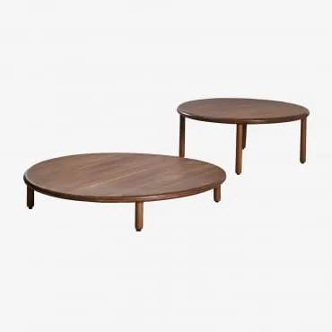 Conjunto De 2 Mesas De Centro Redondas Em Madeira De Acácia Olivia Castanho-acácia Escuro & Castanho-acácia Escuro - Sklum