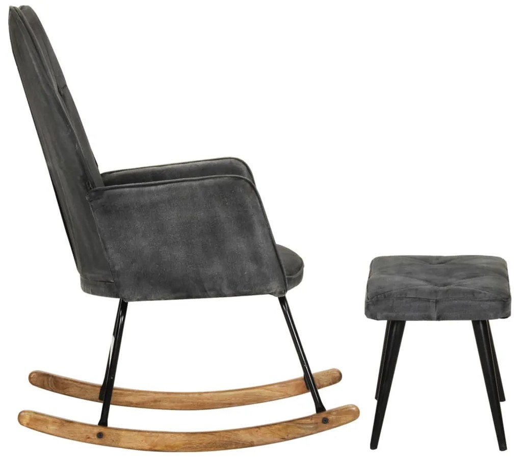 Cadeira de baloiço com apoio de pés lona vintage preto