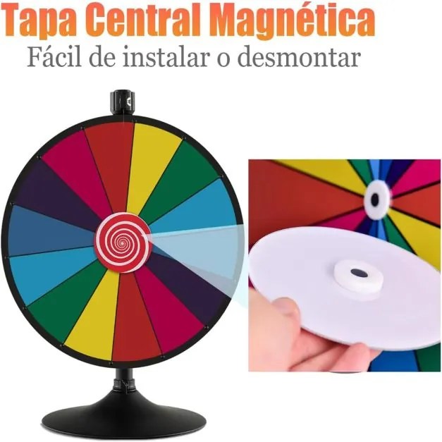 Roleta da Sorte Φ 60 cm Altura ajustável com base e 14 ranhuras personalizável Jogo com caneta apagável para festas Multicolorida