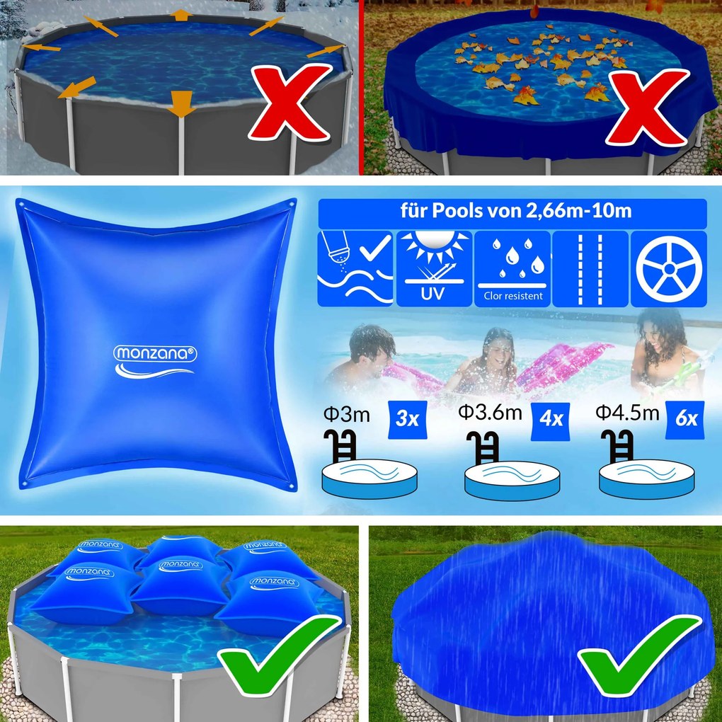 Conjunto de 6 almofadas para apoiar a cobertura da piscina 120x120cm -20°C azuis