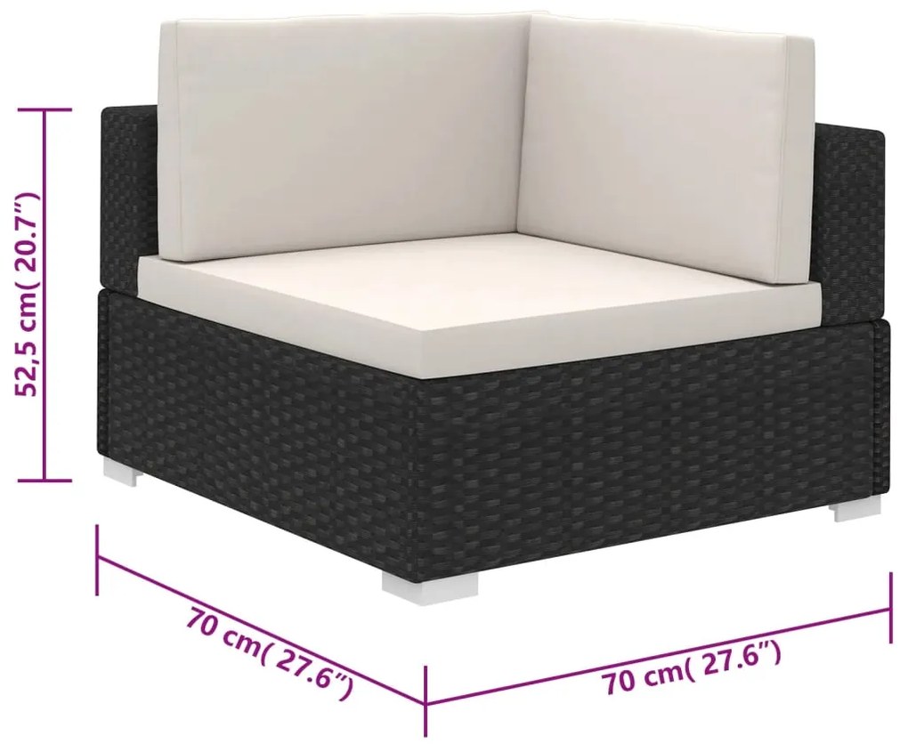 6 pcs conjunto lounge de jardim c/ almofadões vime PE preto
