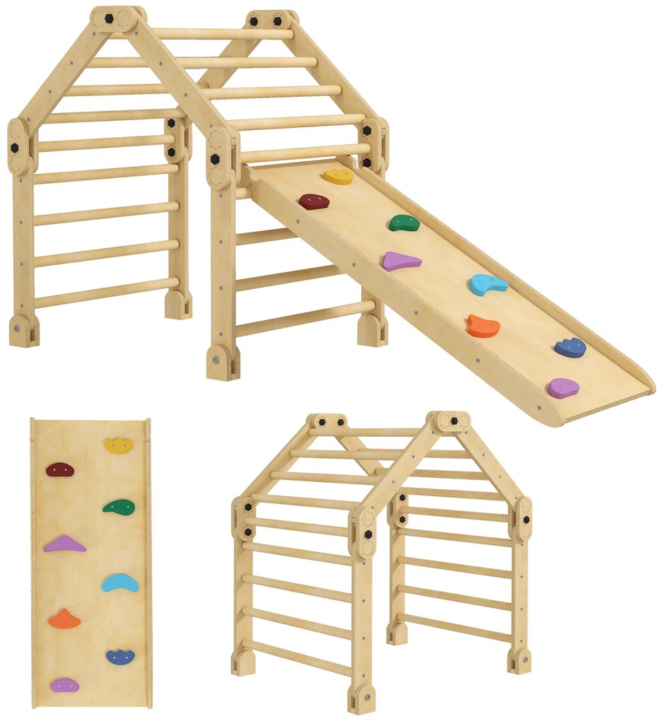 AIYAPLAY Escalada Crianças 3 em 1 Estrutura Dobrável Rampa Escorregar Aprendizagem Divertida 175x70x89 cm Multicor | Aosom Portugal