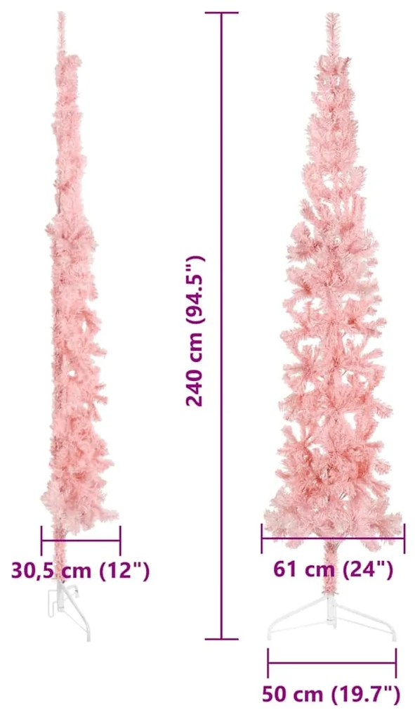 Meia árvore de Natal fina com suporte 240 cm rosa