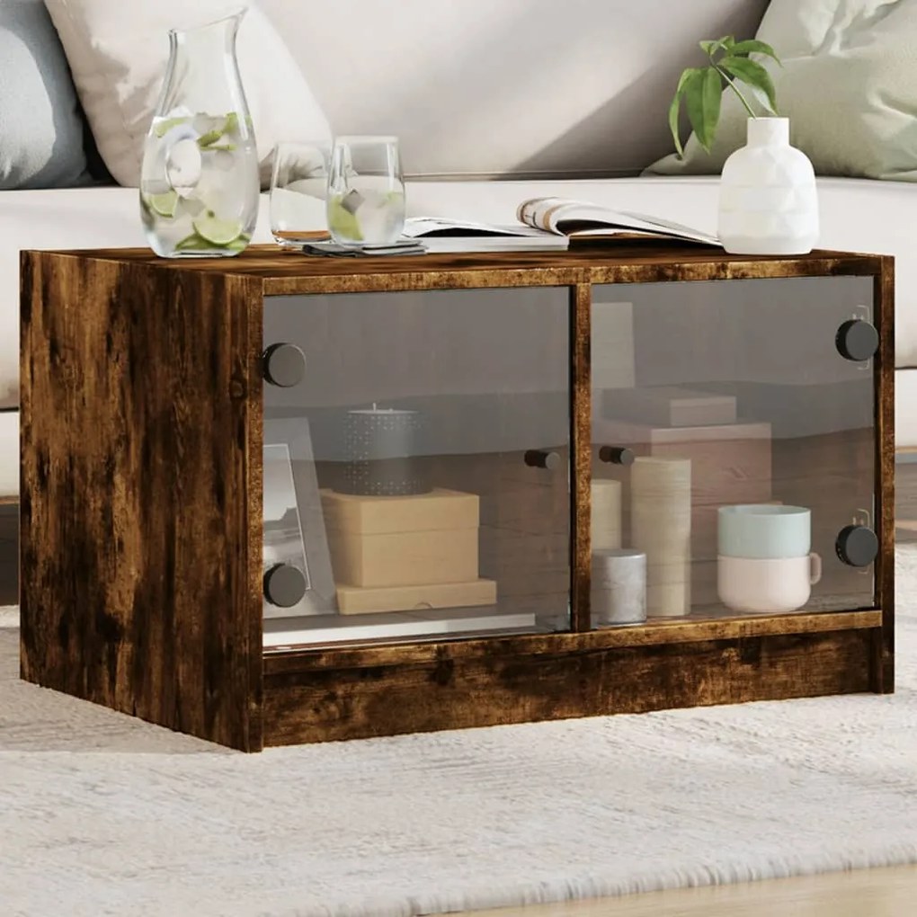 vidaXL Mesa de centro c/ portas de vidro 68x50x42 cm carvalho fumado